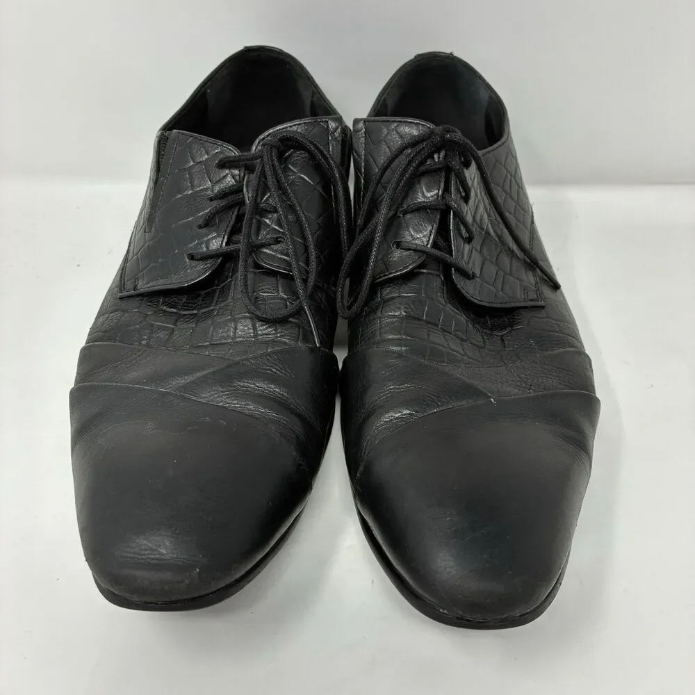 DIVINCH HANDCRAFTED BLACK ALLIGATOR LACE-UP OXFORD SHOES BLUE SOLE EU 42 US 9.5
